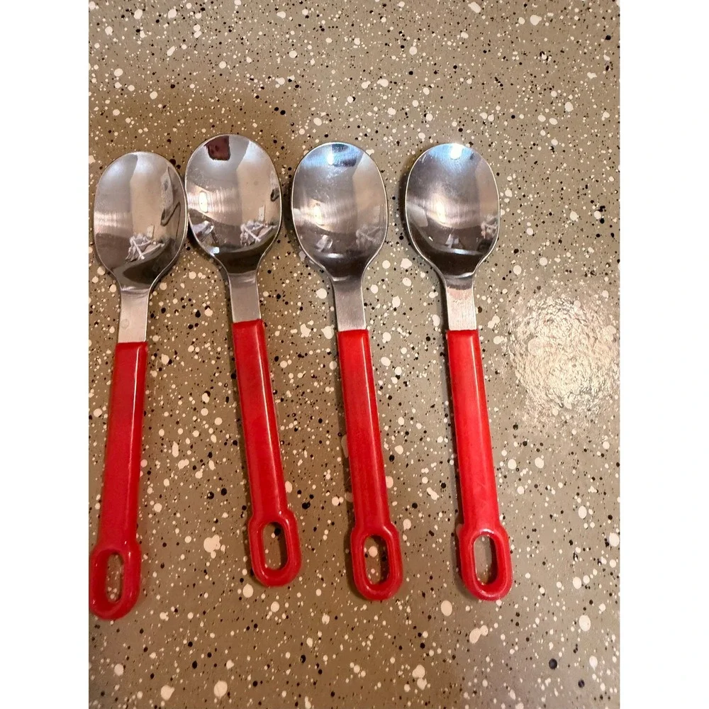 Vintage Red Handle Stainless Steel‎ Flatware Lot – 21 Pieces Mid Century